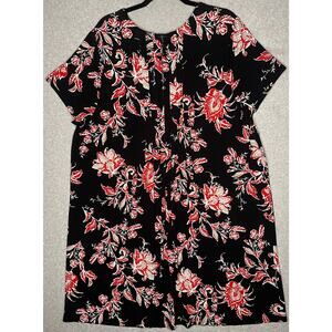 J.Jill Wearever women's black dress red floral design cap sleeve rounded neck 3X